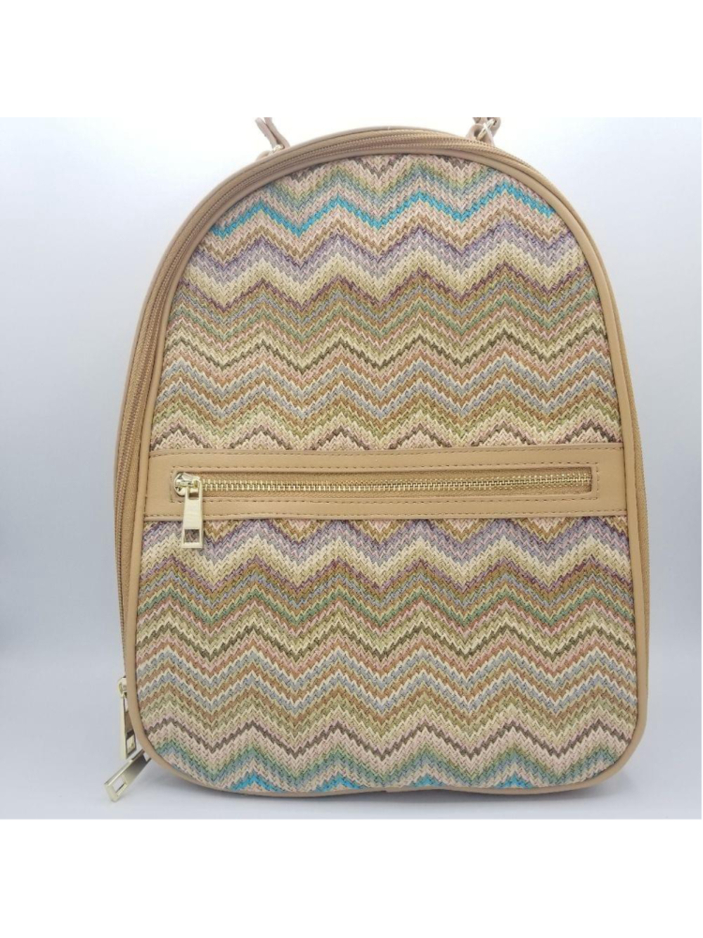 Tommy Bahama Woven Chevron Straw-Striped Backpack Colorful Tan NWT